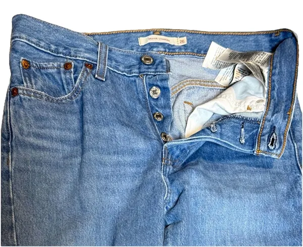 Levi’s Premium Wedgie Straight Jeans W26 L26 Blue Distressed Raw Hem Button Fly - Image 7