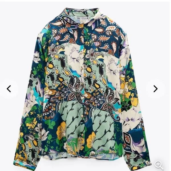 Zara Floral Satin Effect Blouse Large - Image 2