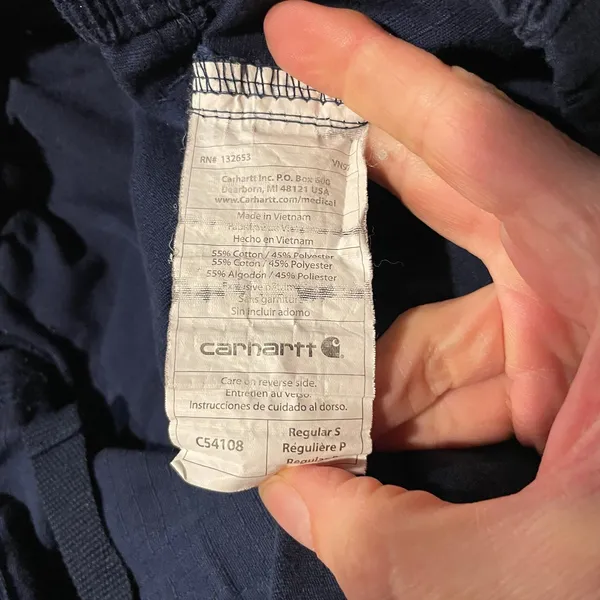 Cute navy Carhartt broken in work cargo pants pink orange trim chore - Image 8