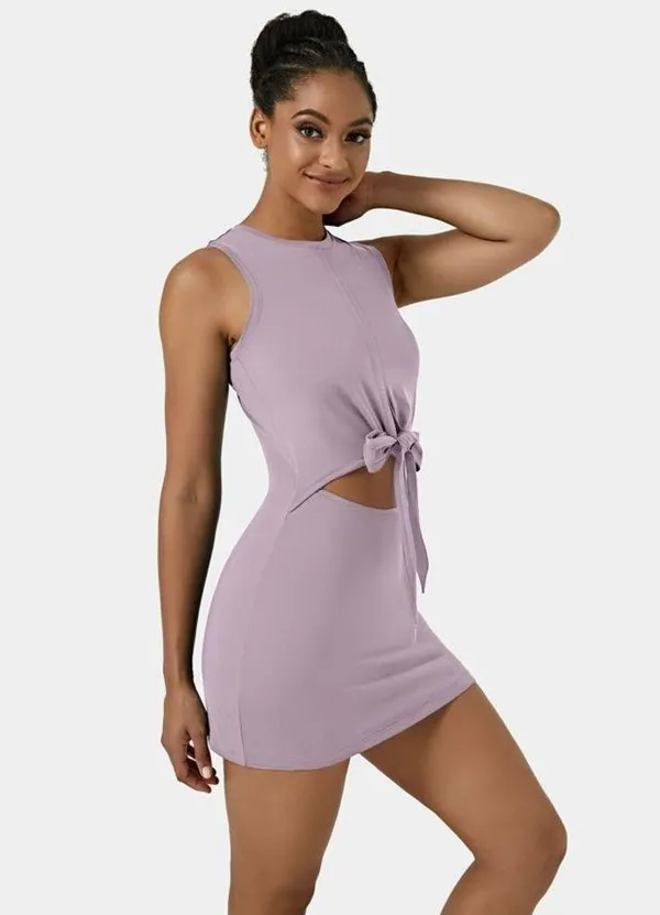 Halara Sleeveless Cut Out Tie Back 2-Piece Pocket Mini Yoga Activity Dress large - Image 5
