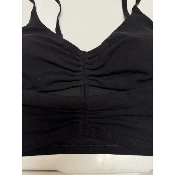 Athleta Black Ruched Cutout Longline Sports Bra M Yoga Pilates Adjustable - Image 12