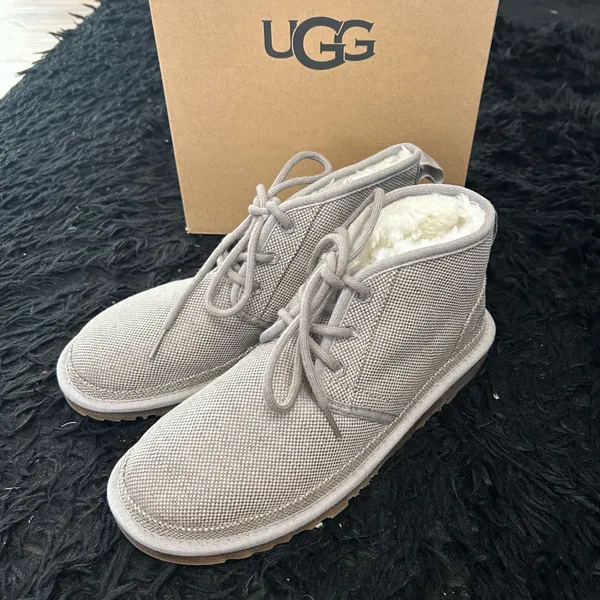 UGG Neumel gray winter fur lace up ankle boots booties shoes - Image 2