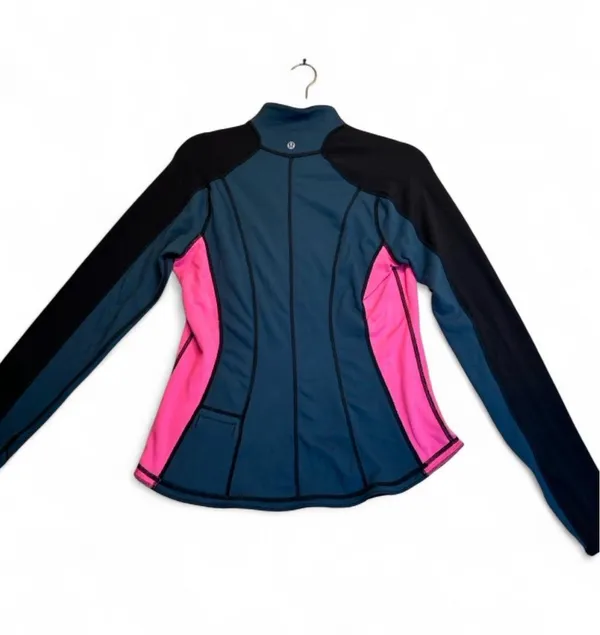 Lululemon Define Jacket in navy blue with pink side panels and black sleeves #athletic #define - Image 2
