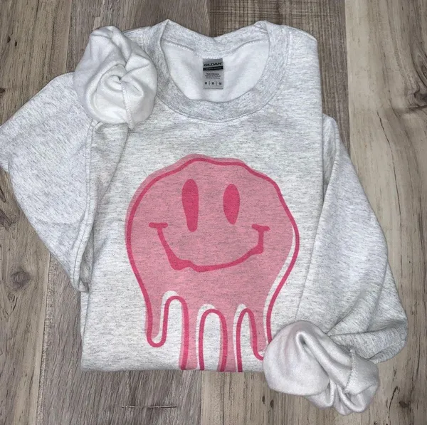 Drip Smiley Face Sweatshirt Gray Size M - Image 2