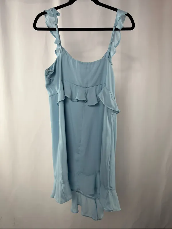 NWT Abercrombie & Fitch Asymmetrical Ruffle Mini Dress in Light Blue Size Large - Image 6
