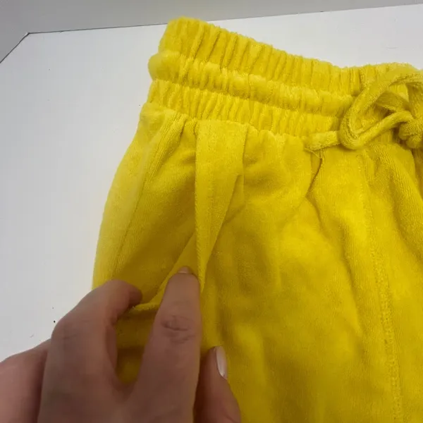 Zenana Yellow Terry Cloth Drawstring Shorts‎ High Rise Pockets TP-5128AB Large - Image 6