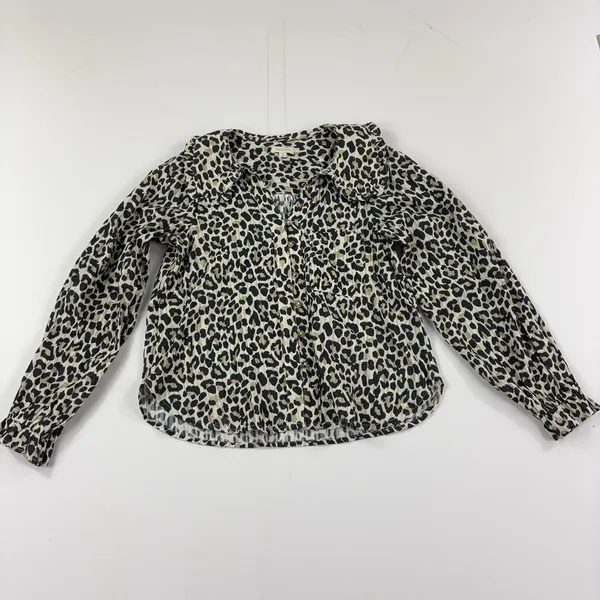 Pilcro Anthropologie Blouse Womens XS Beige Leopard Long Sleeve Ruffle Top - Image 2