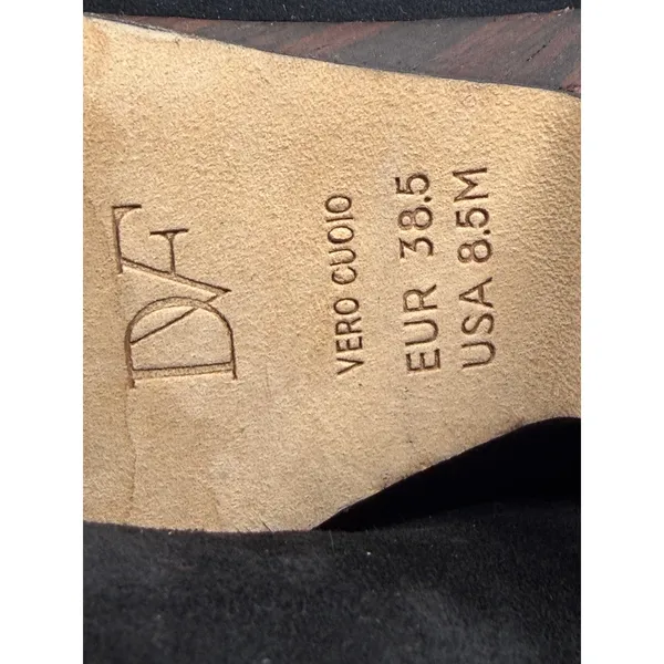 Diane von Furstenberg Black Suede V-Cut Wedge Ankle Boots Wood Heel 8.5M 38.5 - Image 6