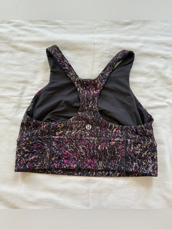 Lululemon Racerback‎ Sports Bra Size 8 Abstract Print Pink Black Yoga - Image 2