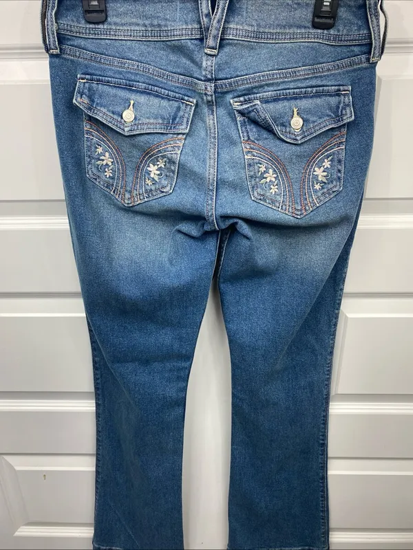 Hollister Ultra Low Rise Boot Embroidered Floral Pockets Jeans Retro 6L W28 Long - Image 4