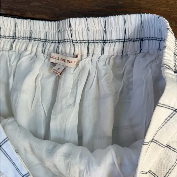 Skies Are Blue Windowpane Plaid Wide Leg Crop Pull On Pants Button Hem Sz S 💛🍄 - Image 9