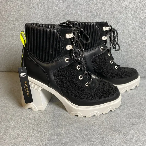 Sorel Brex‎ Boot Lace Women's Sz 8.5 Black White Waterproof Shearling Chunky NWT - Image 2