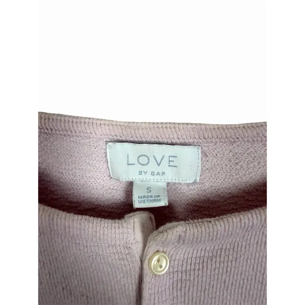 Love By GAP Women's Sz S Light Pink Waffle Knit Henley Cropped Top Cotton Blend - Image 5
