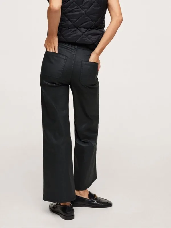 Mango Coated Jeans Culotte High Waist Catherine Ankle Black Wide Leg Size 10 NWT - Image 2