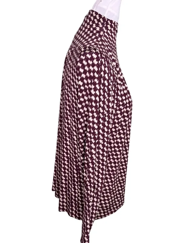 Ann Taylor Mock Neck Houndstooth Blouse Burgundy Cream Medium NWT Popover - Image 4