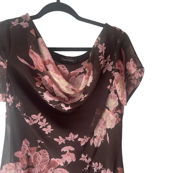 Connected Y2k Pink‎ Brown Fairy Beaded Floral Tiered Chiffon Midi Dress - Image 4