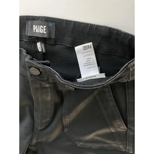 Paige Mayslie Coated Jogger Pants Black Slim Fit Ankle Zip High Rise Size 27 - Image 5