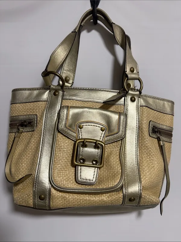 Coach Legacy Vintage Straw Metallic‎ Gold Leather Tote Bag M05K-113 - Image 3