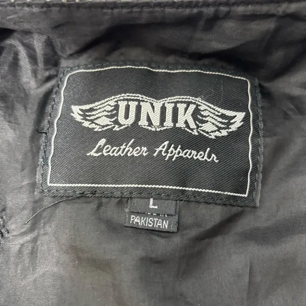 Unik Vintage Motorcycle Black Leather Vest with Unique Pins Size L‎ - Image 9