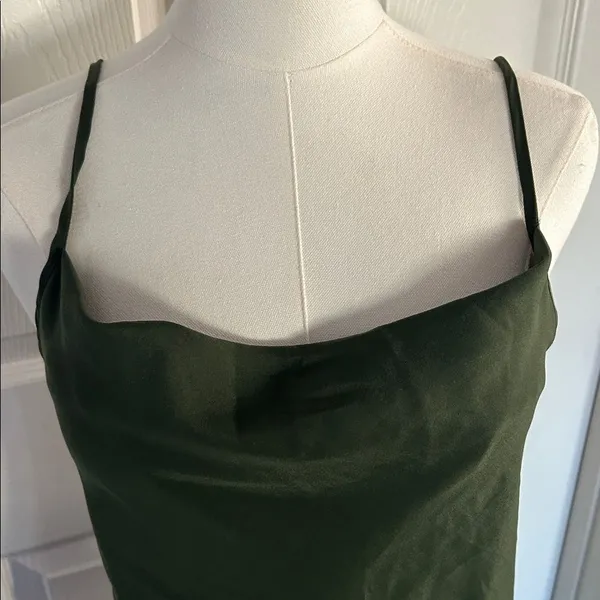 SUPESU Satin Midi Slip Dress Adjustable Spaghetti Strap, Green, Size XS, NWT - Image 5