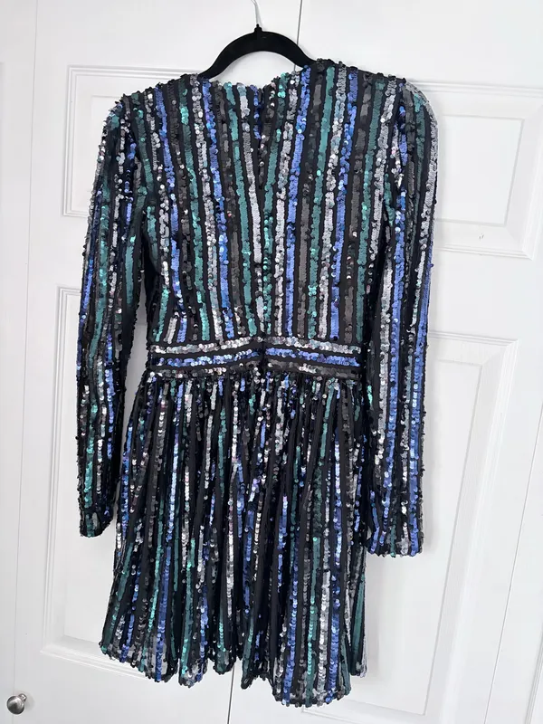 Dress the Population Rome Sequin Stripe Long Sleeve Cocktail Minidress - Image 2