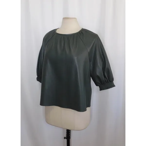 SAYLOR Juana Top Faux Leather Sage Gray Puff Sleeves Solid Streetwear Large‎ - Image 6