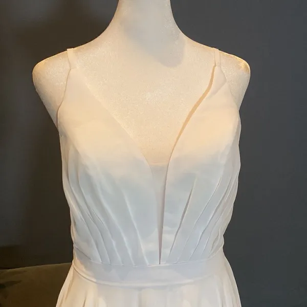 Women’s Elegant White Chiffon Full Length Dress CorsetBack Leg Slit Size 2 *READ - Image 2