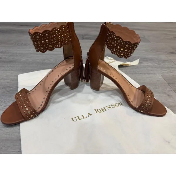 Ulla Johnson Studded Leather Block Heel Sandals Brown EU 37 US 7 Tassel Zip - Image 10