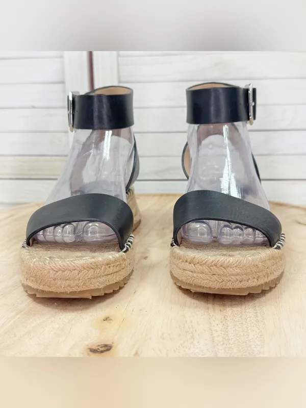 Antonio Melani Ankle Strap Espadrille Platform Leather Sandals Black 7.5 - Image 2