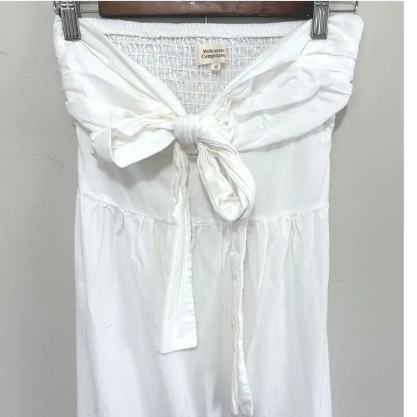 Mercedes Campuzano Women's Boho White Smocked Tie Front Tiered Maxi Dress XS - Image 3