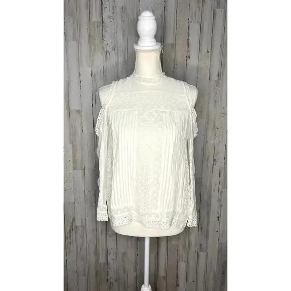 Alice + Olivia Women's Small Ophelia Eyelet Lace Cold-Shoulder White Blouse‎ - Image 2
