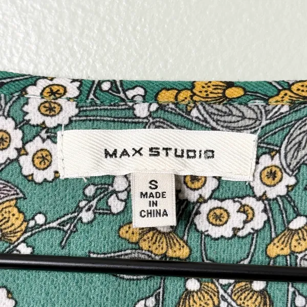 Max Studio Floral Short Ruffle Sleeve Wrap Maxi Dress Green Yellow White Small - Image 5