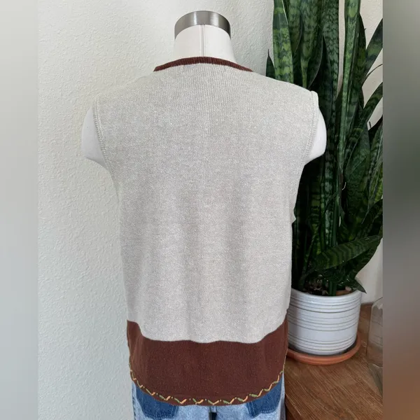 Vintage Fall Embroidered Vest Ramie Cotton Cozy Pumpkin‎ Leaf Style large - Image 7