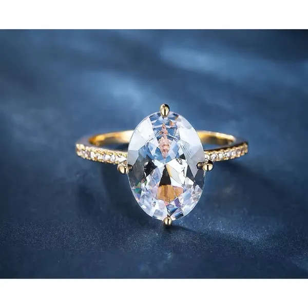 NEW‎ Women's 6Ct Yellow Gold Plated Silver Oval Simulated Diamond Ring - Image 9