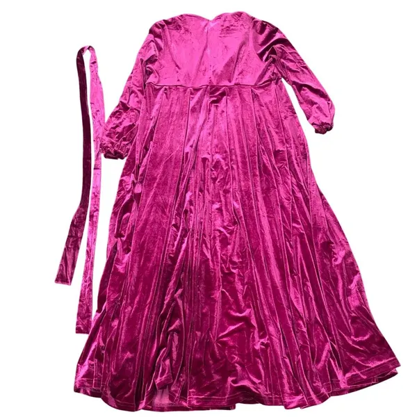 XPlusWear V-Neck Long Sleeve Velvet Maxi Dress in Magenta, Size XL​ - Image 5