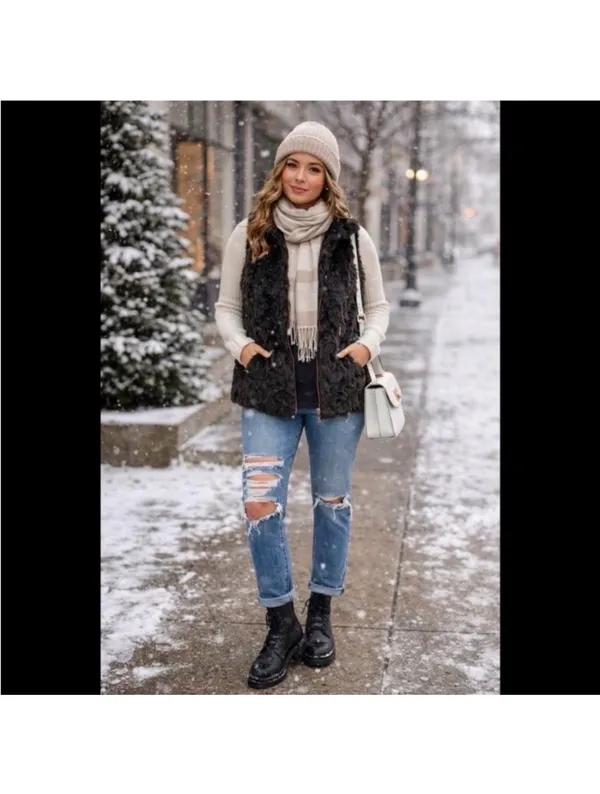 Maurices Black Vest Faux Fur - Image 4