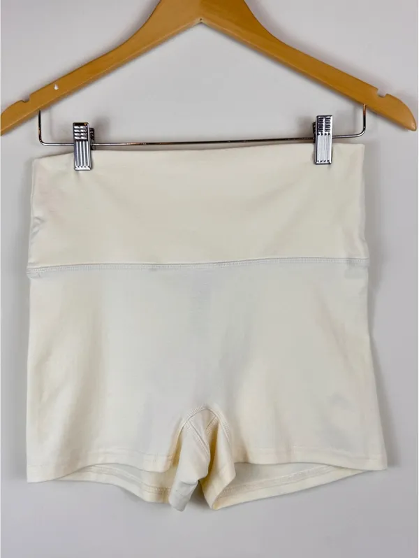 Edikted Foldover Micro Shorts Yellow Cream Cotton Stretch Y2K Size Small NWT - Image 3