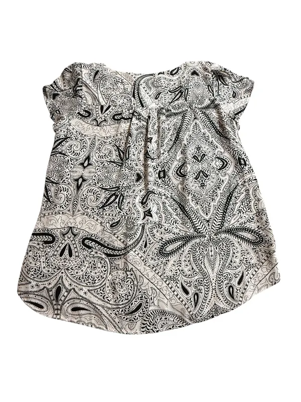 LOFT Black White Paisley Short Sleeve Blouse Top M - Image 4