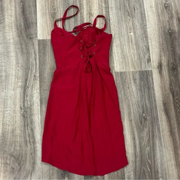 Amanda Uprichard Silk Lace Up Red Dress Women’s P/XS - Image 4