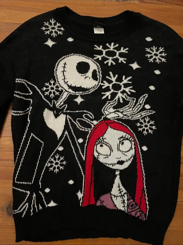 Disney Nightmare Before Christmas Jack Sally Sweater Unisex Medium Black Knit - Image 7