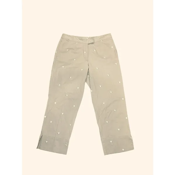 Lizgolf Cathren Cropped Pants‎ Women's 4 Khaki Floral Embroidered Cotton - Image 2
