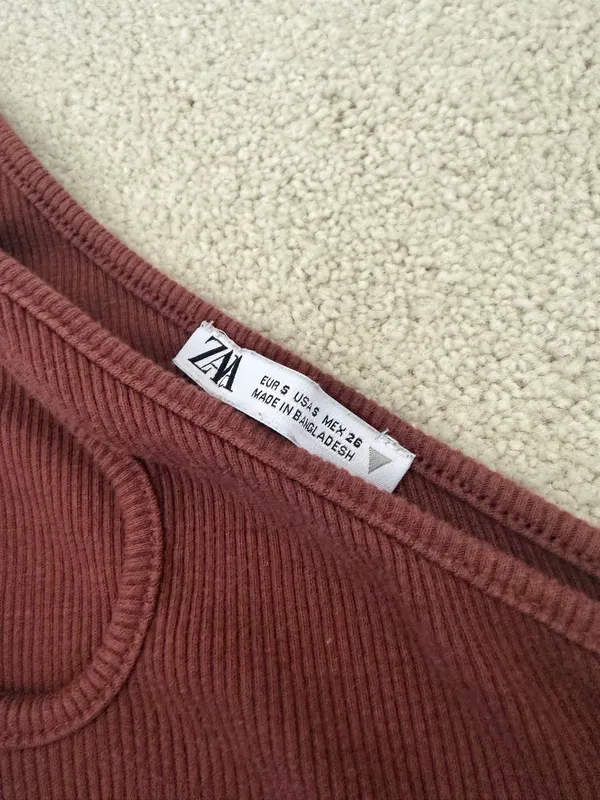 ZARA Brown Red One Shoulder Ribbed Crop Tank Top - Image 3