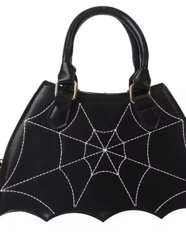 Black Spiderweb Stitch Bat-Shaped Handbag - Women Bags - Image 6