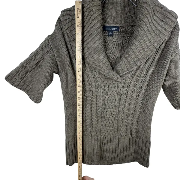 Banana Republic Merino Wool‎ Cable Knit Short Sleeve Sweater Top Small Fisherman - Image 7