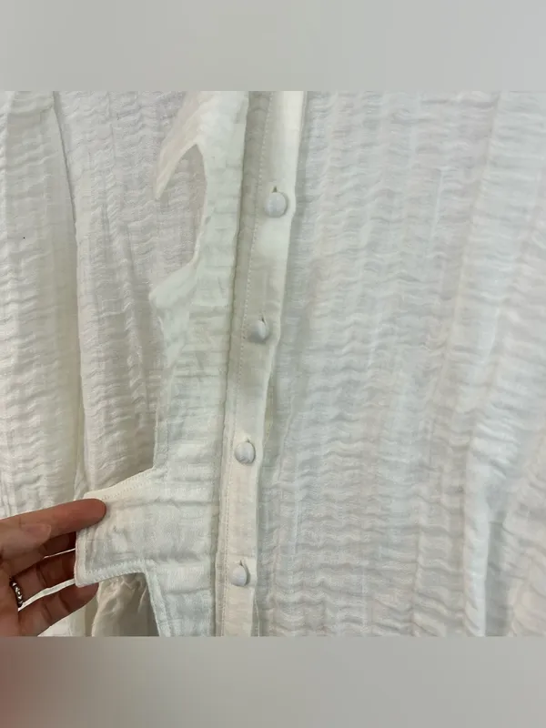 Love Binetti White Button Front Peasant Peplum Boho Blouse Medium FLAW - Image 6