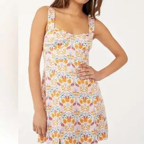Free‎ People Mini Dress Women XS Multicolor Floral Sweetheart Slit Summer Boho - Image 9
