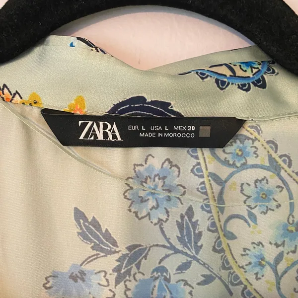Zara Mint Green Paisley Floral Long Sleeve Button Down Shirt Boho Flowy Large - Image 2