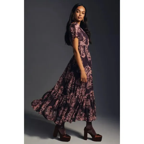 NWT by Anthropologie The Somerset Maxi in Crimson Print Chiffon Edition Dress XS - Image 3