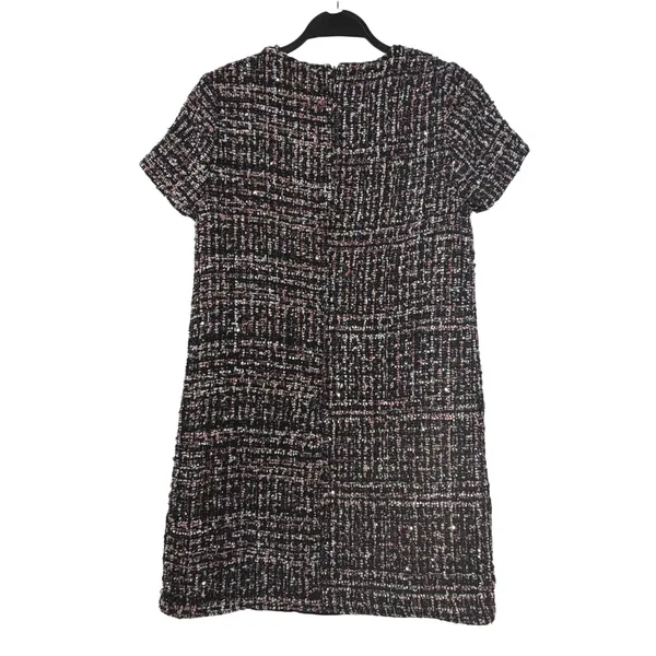 Metallic Tweed Plaid Shift Mini Dress Mod 60s Forever 21 Pink Black Womens S - Image 10