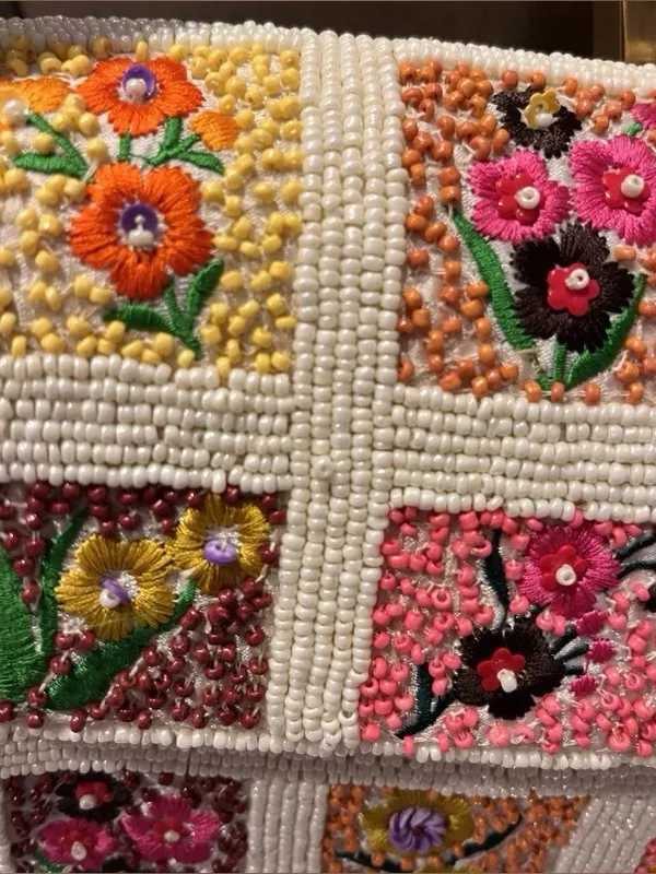 Boho Embroidered Floral Cream Shoulder Bag Patchwork Hand Sewn Beaded Purse NWT - Image 9
